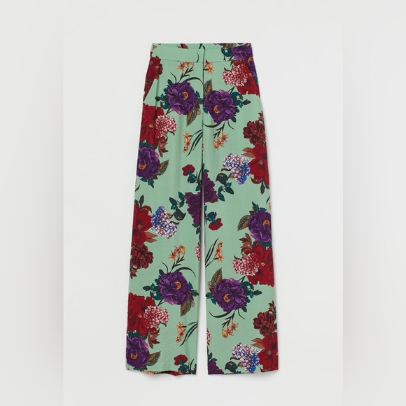 H&M Wide-cut Pants, Green Floral, Size 6 Top Size XS - Picture 4 of 6